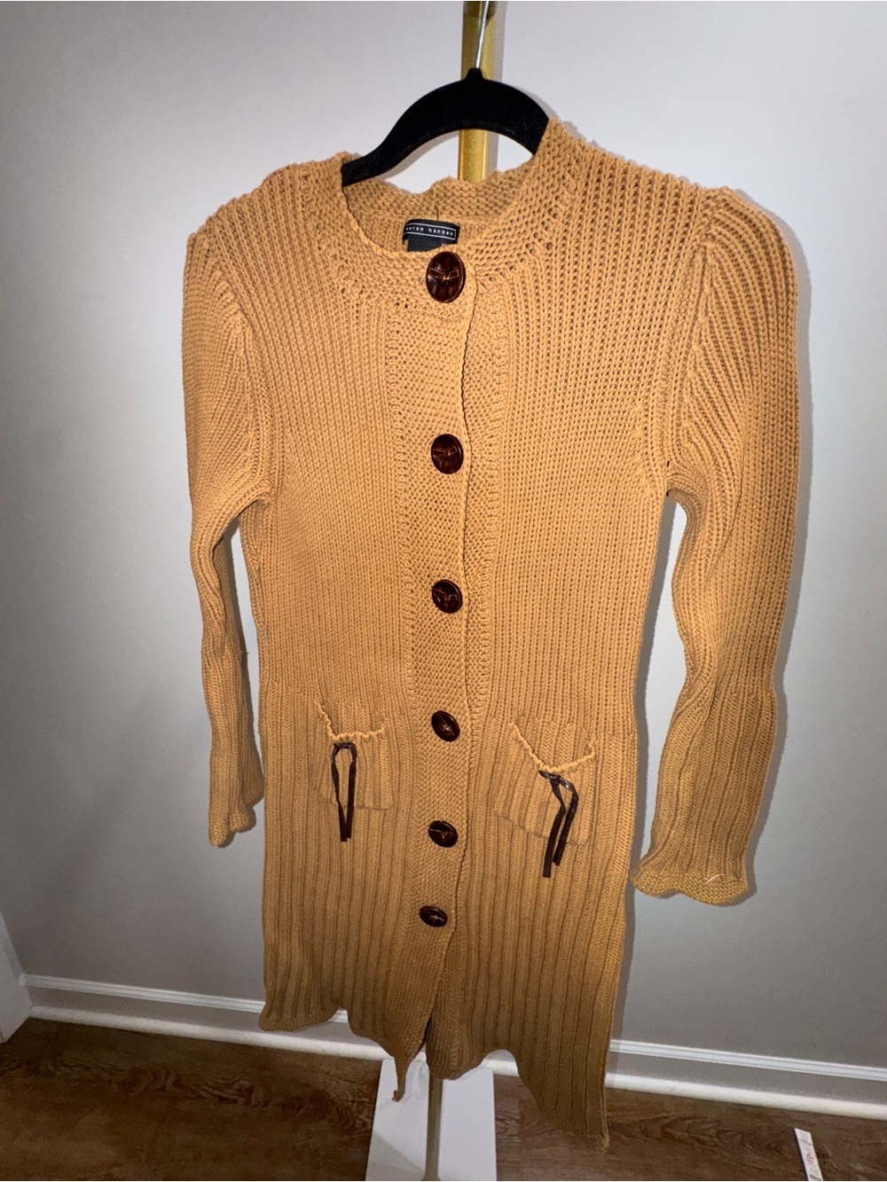 Lauren Hansen Long Knit Button-Front Women's Dress Cardigan - Mustard